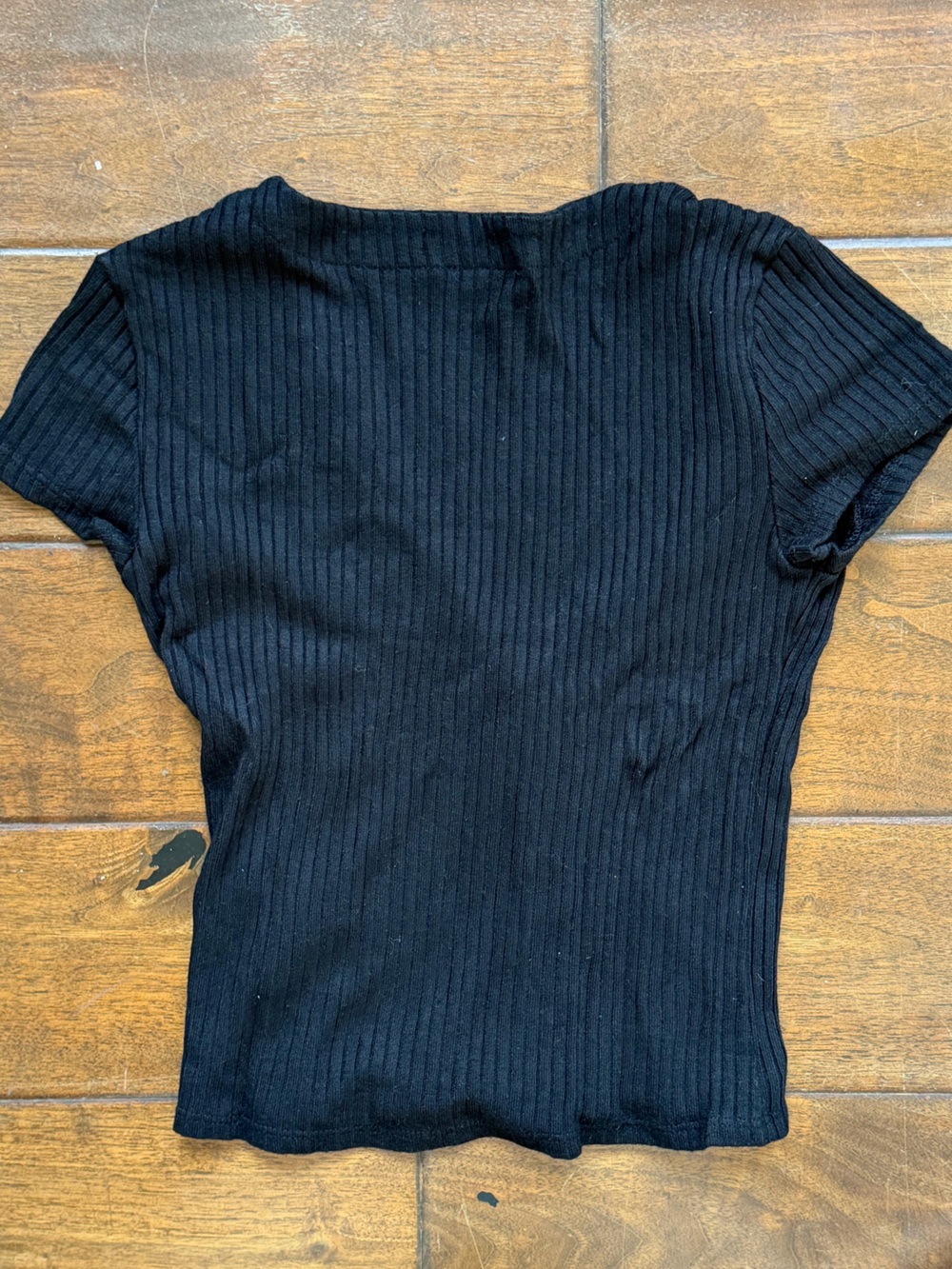 Reformation Black Ribbed Button-Front V-Neck Top - Picture 3 of 4